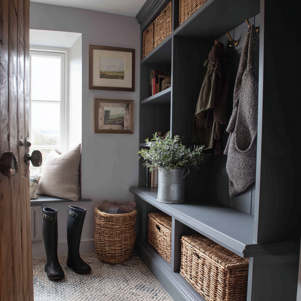 Bespoke boot room storage cabinetry by Morton Fine Furniture